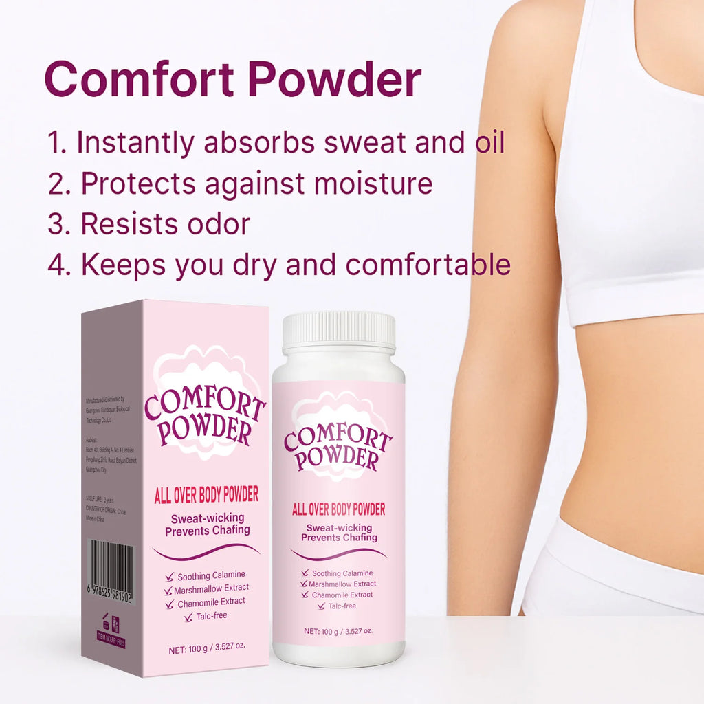 Comfort Powder All Over Body Powder - Sweat Wicking, Chafing Prevention, Odor Resistant, Talc-Free Dry Comfort for Women & Men